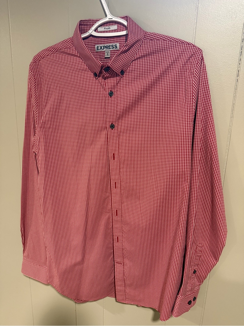 Express Men’s Red Checked Button-Down performance Shirt